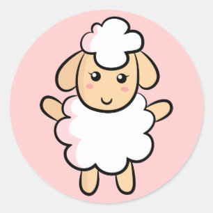 Adesivo Ovelha de desenho animado branca fofa com sombream