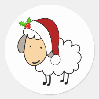 Adesivo Ovelha de Natal Usando um Chapéu de Papai Noel