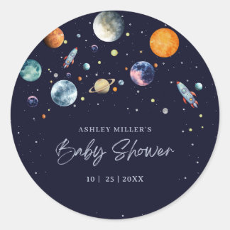 Adesivo Over The Moon Boy Baby Shower Invite, Space Galaxy