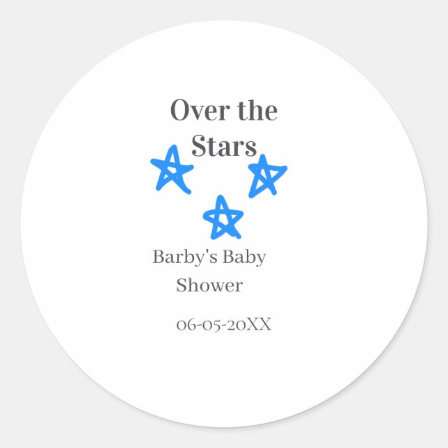 Adesivo Over the Stars blue gray baby shower name date ele (Frente)