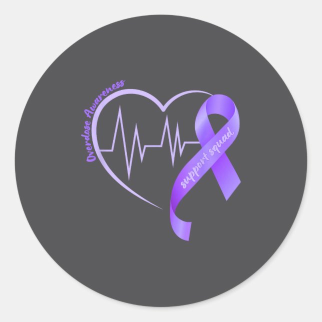 Adesivo Overdose Awareness Month Purple Ribbon Heart Suprt (Frente)