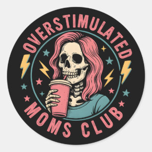 Adesivo Overstimulado Clube do Mães Skull Mensagem Mãe Vid