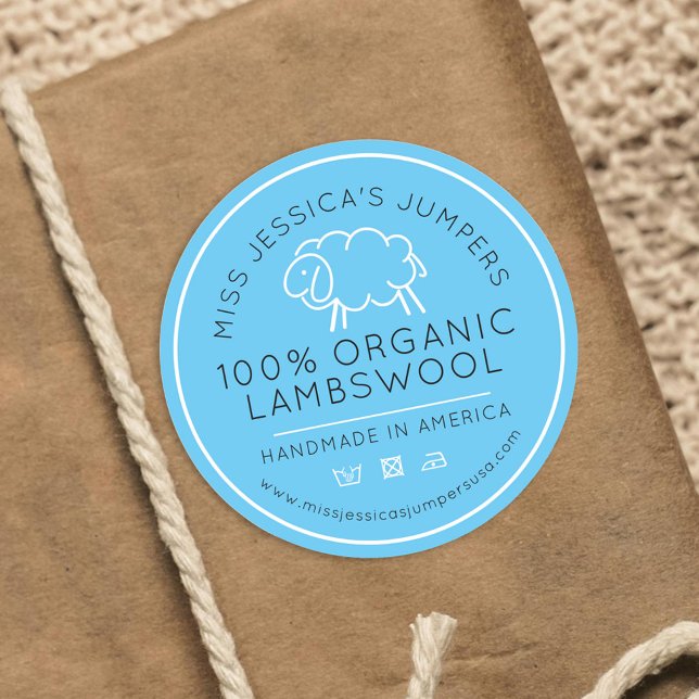 Adesivo Ovinos, produtos de lã, tricô branco azul (Criador carregado)