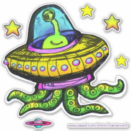Adesivo OVNI de alienígena com Arte de Tentáculos