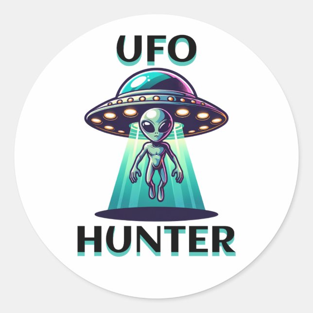 Adesivo OVNI Hunter | Ai Art com OVNI e Alienígena (Frente)
