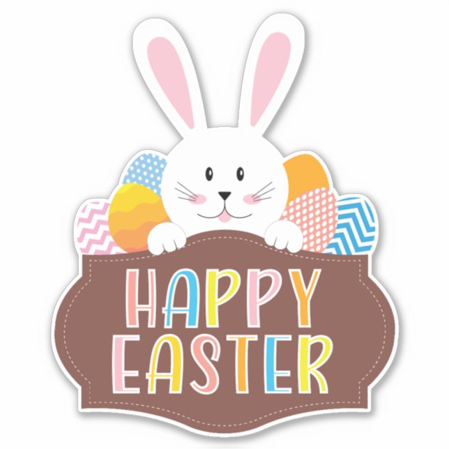 Adesivo Ovos Coloridos e Coelhinhos do Felz pascoa (Frente)
