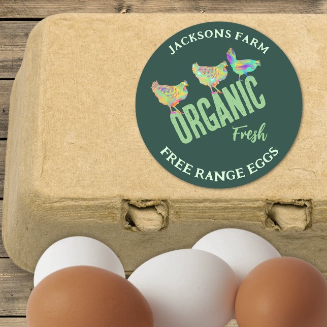 Adesivo Ovos de frango frescos Intervalo livre orgânico (Organic fresh free range chicken eggs stickers with personalized small business name)