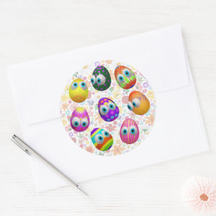 Adesivo Ovos de Páscoa de desenho animado fofos e engraçad