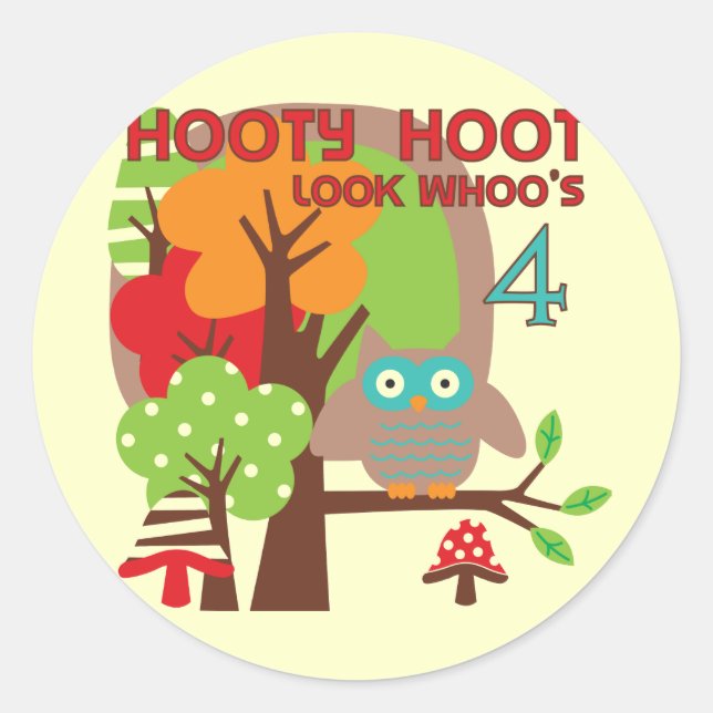 Adesivo Owl 4th Birthday T shirts e presentes (Frente)