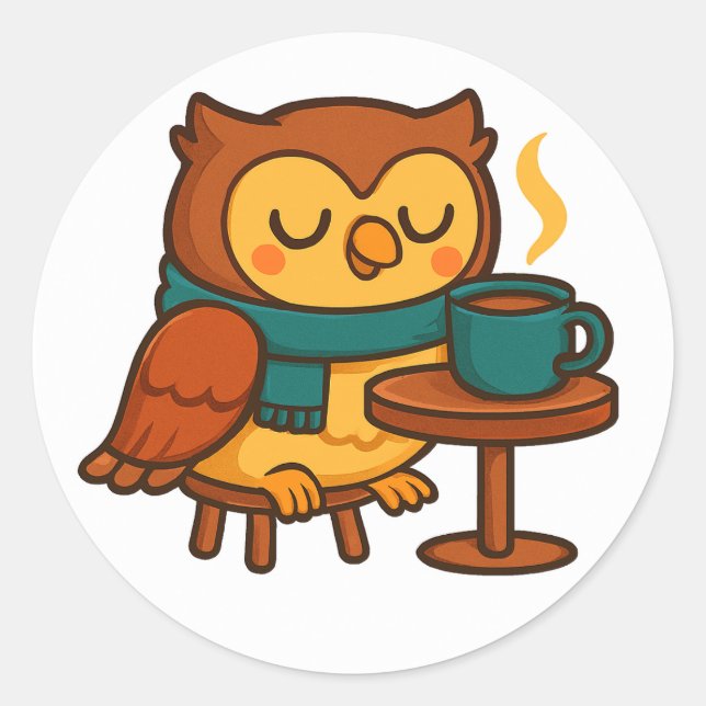 Adesivo Owl Coffee Break (White Background Glossy) Sticker (Frente)