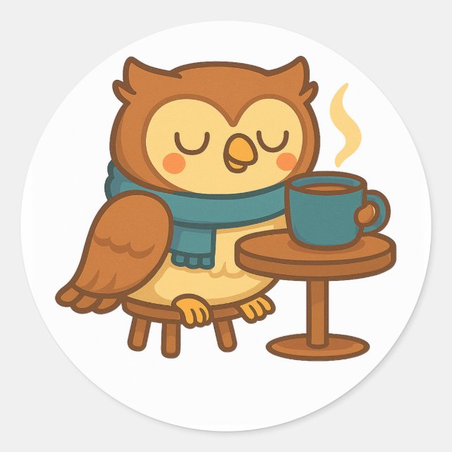 Adesivo Owl Coffee Break (White Background) Sticker (Frente)