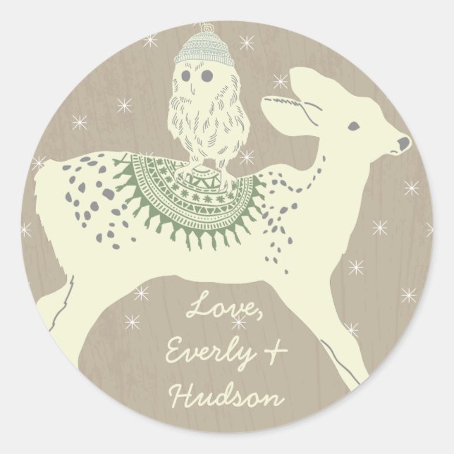 Adesivo Owl Deer Fawn Hats e Estrelas de Cobertura (Frente)