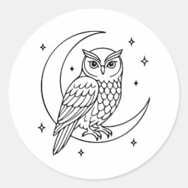 Adesivo Owl on Crescent Moon with Stars Line Art