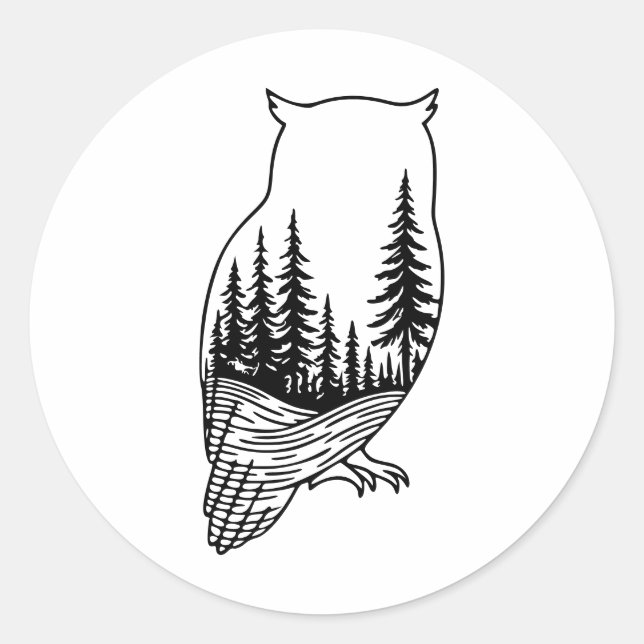 Adesivo Owl Silhouette with Forest Scene (Frente)