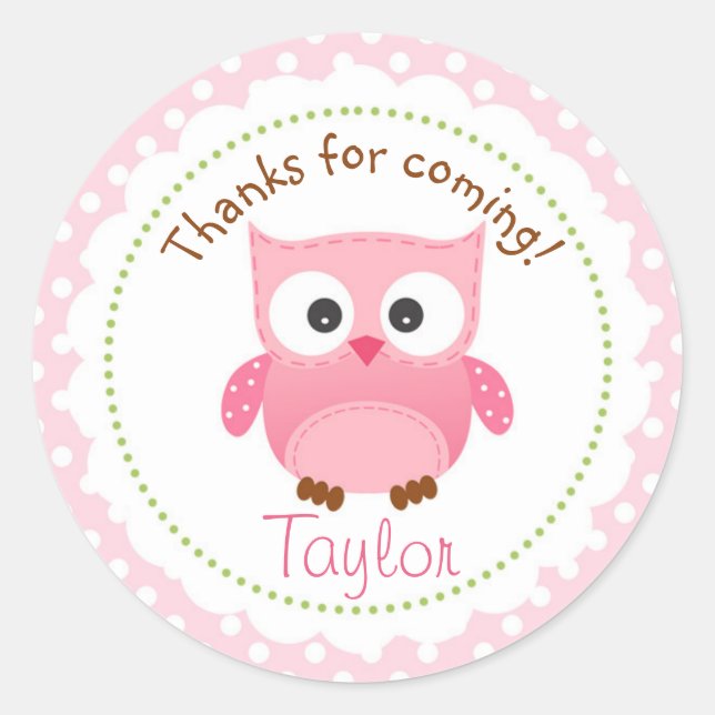 Adesivo Owl Sticker Pink (Favor do Partido primeiro aniver (Frente)