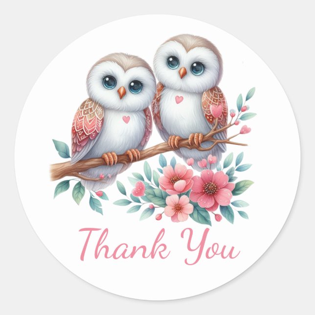 Adesivo Owl Woodland Boho Country Wedding Thank You  (Frente)