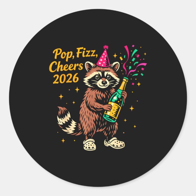 Adesivo P Fizz Cheers 2026 Funny Raccoon New Year Design  (Frente)