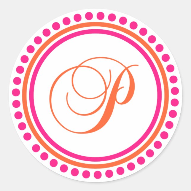 Adesivo P Monograma (Círculo Dot Rosa/Laranja) (Frente)