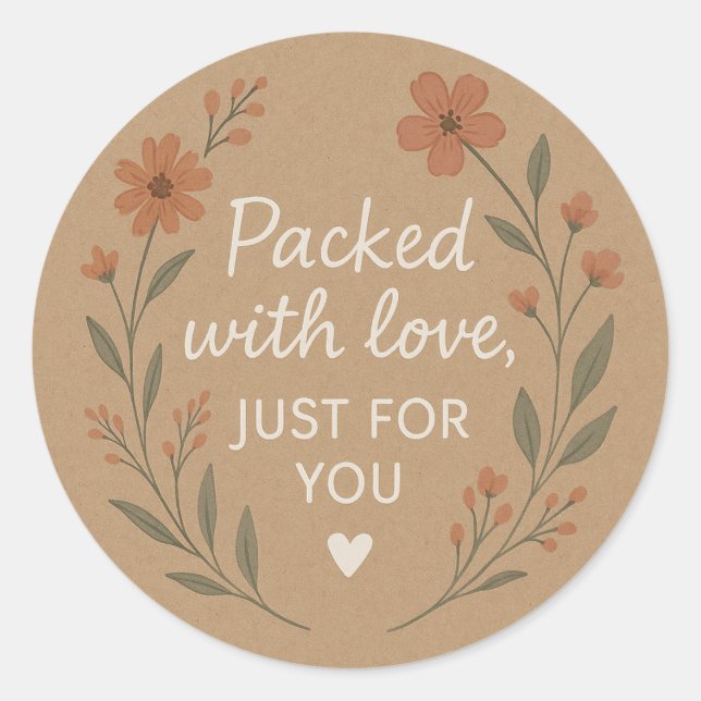 Adesivo Packed with Love Floral Kraft Sticker (Frente)