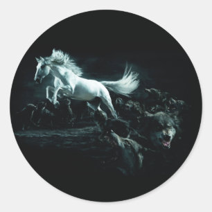 Adesivo Pacote de lobos atacando um cavalo branco
