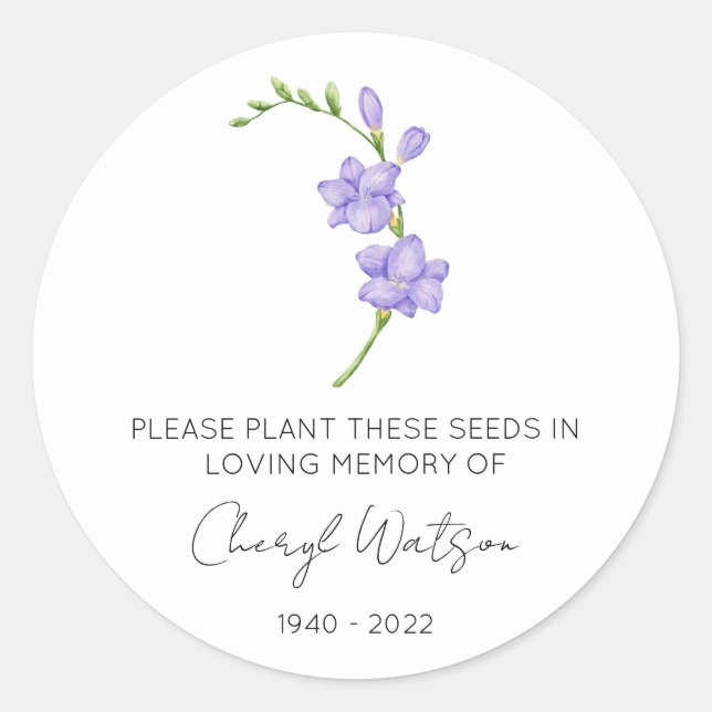 Adesivo Pacote de Sementes de Freesia Simples Memorial (Frente)