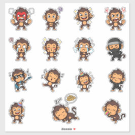Adesivo Pacote de Stickers de Emoji de Macaco Fofo
