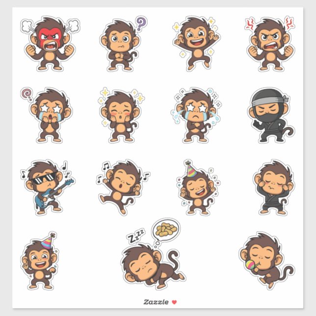 Adesivo Pacote de Stickers de Emoji de Macaco Fofo (Folha)
