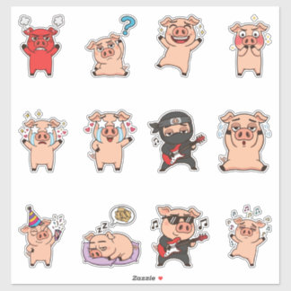 Adesivo Pacote de Stickers de Emoji de Porquinho Fofo