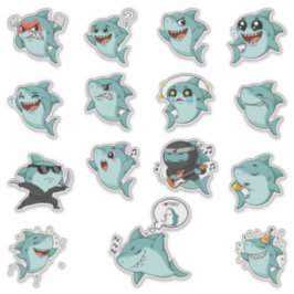 Adesivo Pacote de Stickers de Emoji de Tubarão Fofo