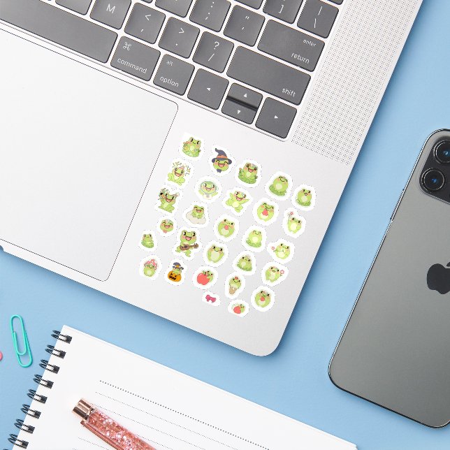 Adesivo Pacote de Stickers de Sapo Kawaii Fofo (Notebook com iPhone)