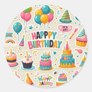 Adesivo Pacote de Vinheta de Aniversário Festivo: Celebrar