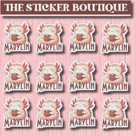 Adesivo Pacote de Vinheta de Café Cozy Axolotl com Nome Pe