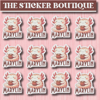 Adesivo Pacote de Vinheta de Café Cozy Axolotl com Nome Pe