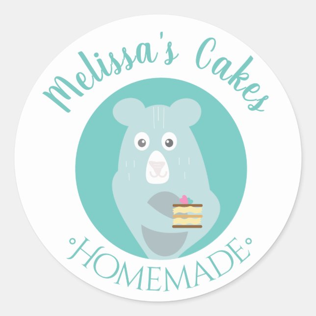 Adesivo Padaria Caseira Logotipo Urso com Bolo (Frente)