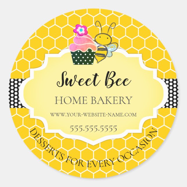 Adesivo Padaria de Cupcake Sweet Honey Bee (Frente)