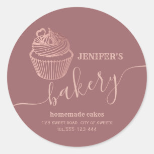 Adesivo padaria de ouro rosa, cupcakes caseiros e doces
