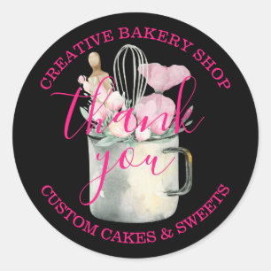 Adesivo Padaria pastelaria Chef obrigado preto rosa fofo v