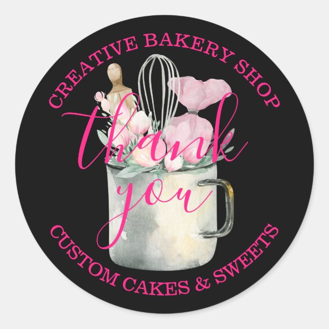 Adesivo Padaria pastelaria Chef obrigado preto rosa fofo v (Frente)