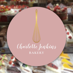 Adesivo Padaria Patisserie Gold Whisk Dusty Rose