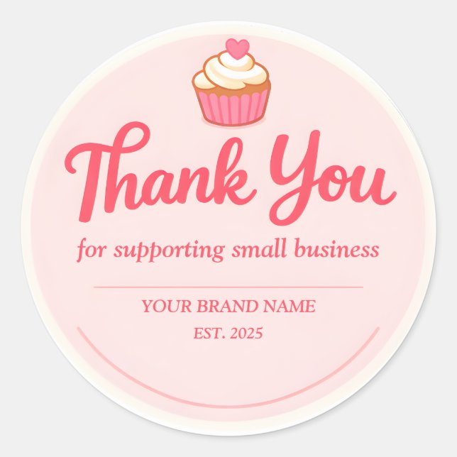 Adesivo Padaria Pink Cupcake Obrigado (Frente)