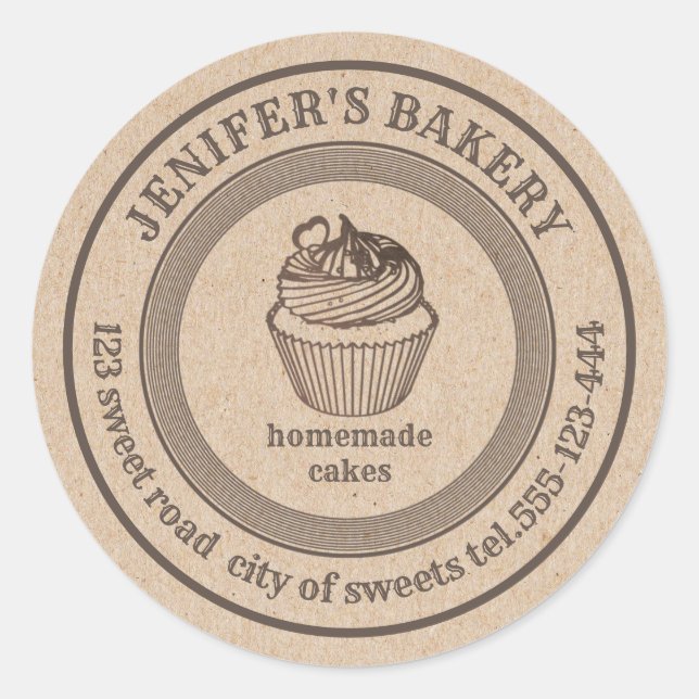 Adesivo Padaria Vintage Kraft - Homemade cupcakes (Frente)