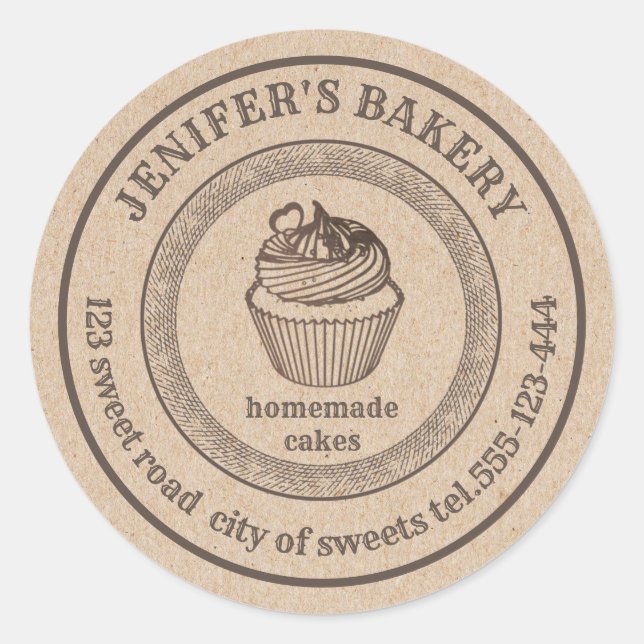 Adesivo Padaria Vintage Kraft - Homemade cupcakes (Frente)