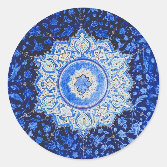 Adesivo Padrão Azul Vintage Com Mandala Floral (Frente)