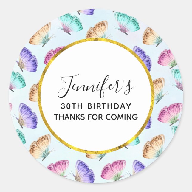 Adesivo Padrão bonito de borboleta de aquarela Pastel (Frente)