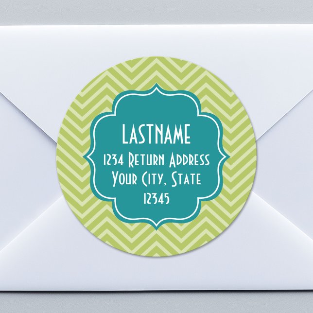 Adesivo Padrão Chevron com Monograma - Azul Teal e Limão (Custom Return Address Sticker)