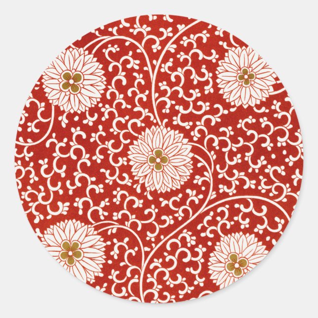 Adesivo Padrão Clássico do Ornamentado Floral Vermelho Vib (Frente)