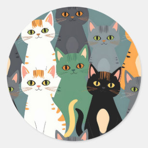 Adesivo Padrão Colorido de Gatos de Desenho Animado em Mul