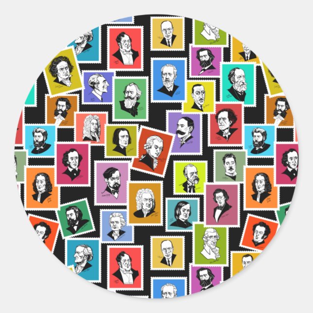Adesivo Padrão com retratos dos maiores compositores (Frente)