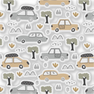 Adesivo Padrão contínuo de carros retrô minimalistas em ne