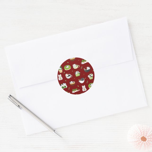 Adesivo Padrão Contínuo de Gato Kawaii Matcha (Envelope)